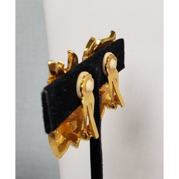 Vintage 1990's AVON Large Gold Silver Tone Acorn Leaves Clip on Earrings - Picture 5 of 11